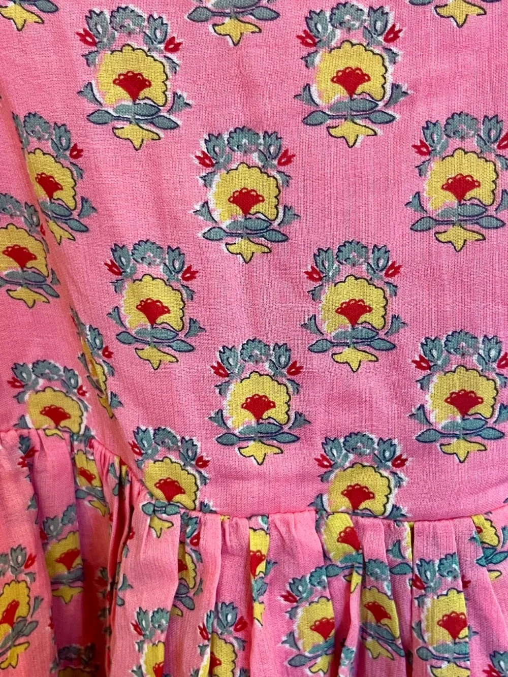 Mini Boden Handkerchief Hem Sleeveless Dress Yellow Pink Floral Print Girls 5-6Y